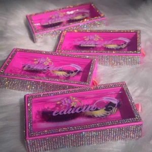 Glitter Luxury Custom Lash Box With Logo for Mink Strip Eye Lashes Vendor Fluffy 25mm False Eyelashes