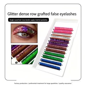 Glittery Densely Packed Single Strand Round Handmade 3D False Eyelashes Colored Natural Style