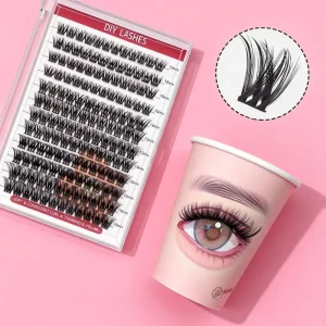 Glue Cluster Lashes Yourself Dramatic Cat Eye Cluster Lashes Thick Wispy Spikey False Eyelashes for Stage Silk Lashes Extensions