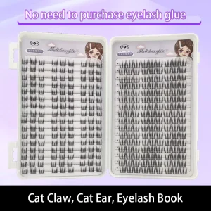 Glue Free Cat Paw Cat Ear Cluster False Lash Book Large Capacity Fluffy Individual Eyelashes for DIY Eye Makeup