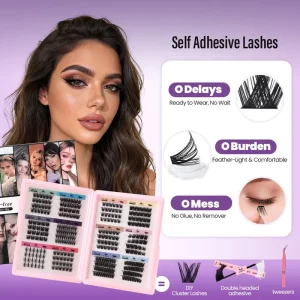 Glue Free Lash Clusters 12 Styles Self Adhesive 0.05mm Ultra Thin Band 10 12mm Natural & Wispy Volume Lashes Beginner friendly