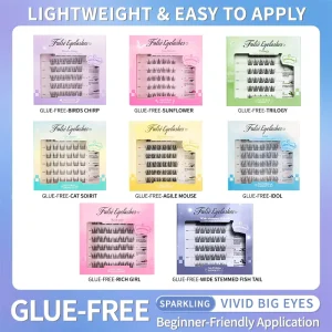 Glue Free Pre Glued Cluster Lashes 6 Rows Natural Fluffy Wispy Faux Mink DIY Individual Eyelash Extensions