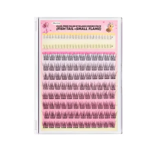 Glue Free Segment Cluster Lashes Small Flame & Fish Tail Thin Stem Natural Look for Daily Makeup