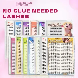 Glue Free Self Adhesive Cluster Lashes 3D Fluffy Criss Cross Volume DIY Lash Extensions Thin Root Natural Easy Application Kit