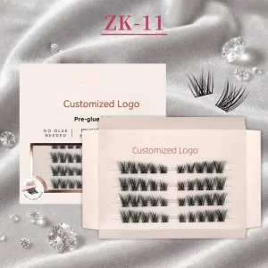 Glue-Free Self-Adhesive Natural Wispy Short Segmented False Eyelash Kit with Tweezers