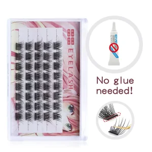 Glue Free Self Adhesive Synthetic Hair 12 Rows Natural Mega Style DIY Reusable False Eyelashes Single Cluster