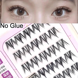 Glue-Free Stemless Dog-Style Thick Natural Comic Segmented False Eyelashes 100 Clusters