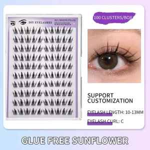 Glue Free Sunflower False Eyelashes Segment Press on Eyelashes 100 Pcs Diy Eyelash Clusters Preglued Private Label Lash Cluster