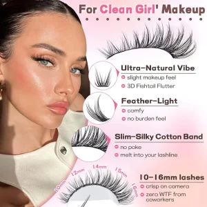 Glue On Natural Eyelashes 10-16mm Fishtail Lashes Light Slim Cotton Band