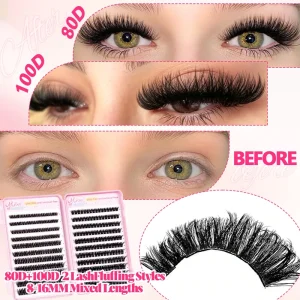 Glue free High grade Fiber Eyelashes Thick Curly European American Style Large capacity 264 Individual Clusters
