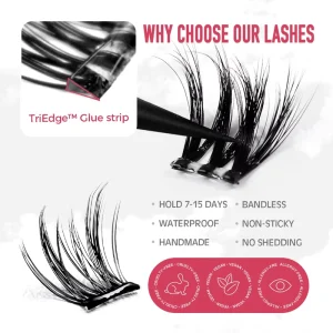Glueless Cluster Lashes Waterproof clear Glue Pre Glued Diy Eyelash Vegan Self Adhesive Press on Segmented Eyelashes