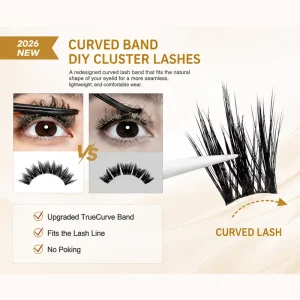 Glueless Curved Lash Cluster Waterproof Individual Pre Glued Eyelash Vegan Self Adhesive Press on Clusters Eyelashes