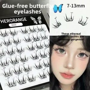 HERORANGE Small Thin Glue Free Synthetic Hair Semi Handmade False Eyelashes Dense Curved Segmented Grafting Natural Lazy Style