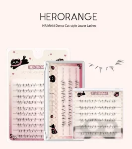HERORANGE Voluminous Cat Eye Lower Lashes Glue Free Ultra Natural Fiber Individual Clusters Super Soft Clear Band Clear Box