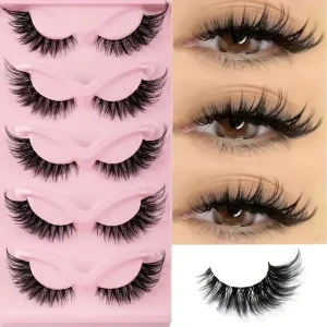 HY-5 5 Pairs Fox Eye Lashes 3D Faux Mink Cruelty-Free Reusable Natural False Cat Eyelashes Black Tray Custom High