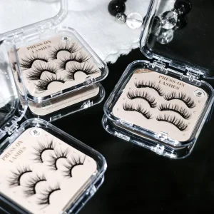 Half Lash Cat Eye for Strip Eyelashes Handmade Vegan Full Strip Wispy Clear Band Press Go Self Adhesive Cruelty Free 3-7 Days