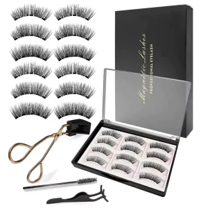 Half Lash Magnetic Eyelashes 3 Pairs (12 Pieces) 5-Magnet Glue-Free Cotton Thread Stalks Semi-Hand Made