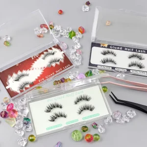 Half Lashes Pre Glued Synthetic Hair Black Cotton Band Handmade Reusable Cruelty Free Custom Logo 3D Effect Bionic Lashes