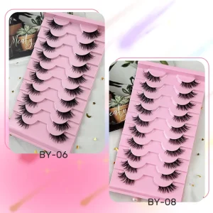 Half-eye Style Faux Mink Full Strip Lashes 10 Pairs Natural Fluffy Super Fine Cotton Band Premium Soft Lightweight