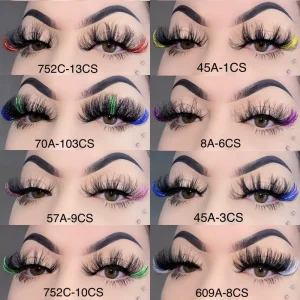Halloween Eyelash Colored Glitter Lashes Vendor 20/25mm Fur Mink Eyelashes With Colored Eyelash Strips Private Label