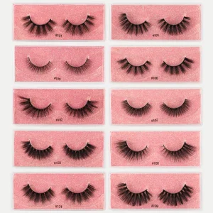 Hand Made Black Cotton Band Full Strip Eyelashes Synthetic Fiber Natural Thick False Eyelashes Box Set