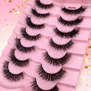 Hand Made Faux Mink Fluffy Lashes D Curl Fake Dramatic Fluffy Soft Full Strip Eyelashes Custom logo