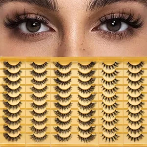 Hand Made Natural Fluffy 10 Pairs Eyelash Set Handmade Cat Eye Style Soft Synthetic Hair Mixed Reusable Full Strip Lashes