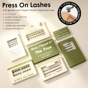 Hand tied Press on Lash Pre glued Reusable Eyelashes Vegan Silk Fiber Waterproof Long Wear Lash Clusters for UK Europe