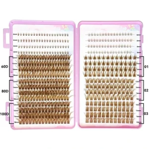 Handmade 0.07mm Synthetic Fiber C for for Fan DIY Cluster False Eyelashes 504PCS Segmented Natural Look 32 Rows Lashes Kit