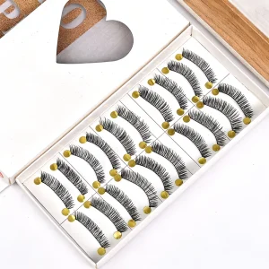 Handmade 10 Pair Cotton Thread False Eyelashes Soft Long Black Stemmed Lashes for Nude Look