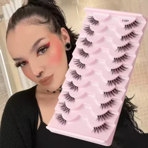 Handmade 10 Pairs Eyelashes Black Band Natural Half False Lash 3D Wispy Faux Mink Silk Strip Eyelash for Makeup Lashes Extension