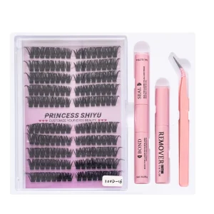 Handmade 100D 10-Row Segment Eyelash Glue Tweezers DIY Cluster Lashes Kit Natural Soft Long Lasting Lash