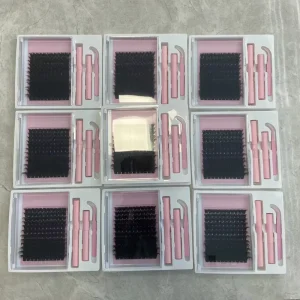 Handmade 100D Fluffy Custom Full Cluster Lashes 10mm Length PBT Fiber False Eyelashes with Glue CC DD Curl