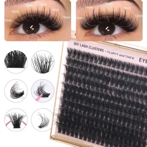 Handmade 100P 200P 3D Thick Volume Fan Eyelashes Diy Cluster Lashes Fluffy Volume Eyelash Clusters Kit