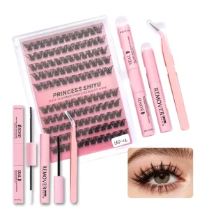 Handmade 12-Row Cluster Lash Extensions Kit Human Synthetic Fiber Natural Soft 8-18mm Custom Logo Option DIY