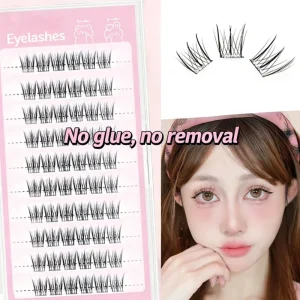 Handmade 120 Clusters Stemless Glueless Fish Tail Natural Single Fiber Pointy Thin Base 10 Rows Customizable Eyelash