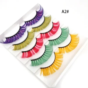 Handmade 16mm Mink Eyelashes Dramatic Purple Plastic Fiber Custom Logo 3D Colors Style Full Strip for Parties False Eyelashes