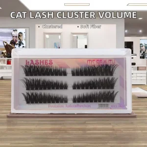 Handmade 3 Rows Thickness Synthetic Hair Cat Lash Cluster Segmented Premade Volume False Eyelashes Mix Length
