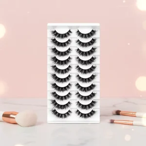 Handmade 3D Faux Mink Strip Lashes 10 Pairs False Eyelash Extension Tray Black Cotton Band 0.07MM Thickness Natural Soft