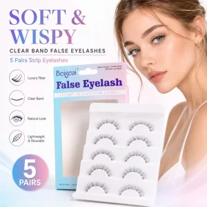 Handmade 3D Natural Faux Lashes PBT Invisible Clear Band Full Strips Luxury Materials Eyelash Customized Packaging