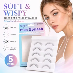 Handmade 3D Natural Faux Lashes PBT Invisible Clear Band Full Strips Luxury Materials Eyelash Customized Packaging