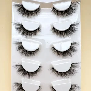 Handmade 5 Pair Pack of Short Natural Faux Mink Fake Lashes Full Strip Cat Eye Wispy Eyelashes