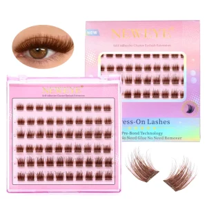 Handmade 6 Row Brown Pre Glued Eyelashes D Curl 10 14mm Mixed Length Self Adhesive Lashes Private Label 3D Glue Free Lashes