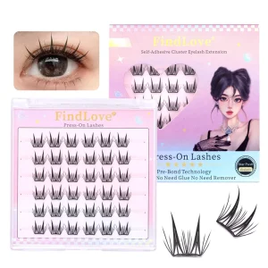 Handmade 6 Row Glue Free Eyelashes Long Lasting 5-7 Days Self Adhesive Lashes C Curl 9-11mm Mixed Length Pre Glued Cluster Lash