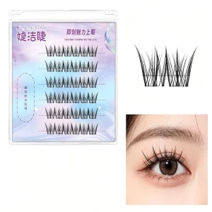 Handmade Adhesive 12mm Fish Tail Camellia Style Thick Clusters 6-Row Customizable Logo Fiber False Eyelash