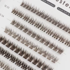Handmade Brown Full Strip False Eyelashes Dramatic Self Adhesive Press Lashes Quick Stick Application Natural Soft Plant Fiber