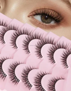 Handmade Cruelty-Free Plant Fiber Cat Eye Lashes Clear Band Soft Wispy Natural Look 3D Strip False Eyelashes 7 Pairs