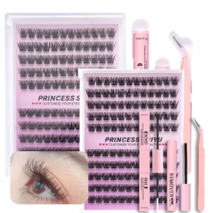 Handmade DIY Cluster Eyelash Extension Kit 200D Individual Lashes Mixed Length Soft Volume Fiber 10 Rows