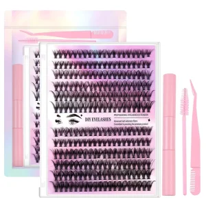 Handmade DIY Eyelash Extension Set 8 Clusters Bonded Individual Lashes Mixed Length Natural Lashes Fan Eyelashes Pack