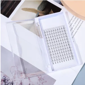 Handmade Dark Black Preloaded Cat Eye False Eyelashes, 6D 8D Curl, PBT Material, 12 Rows, Soft, Thick